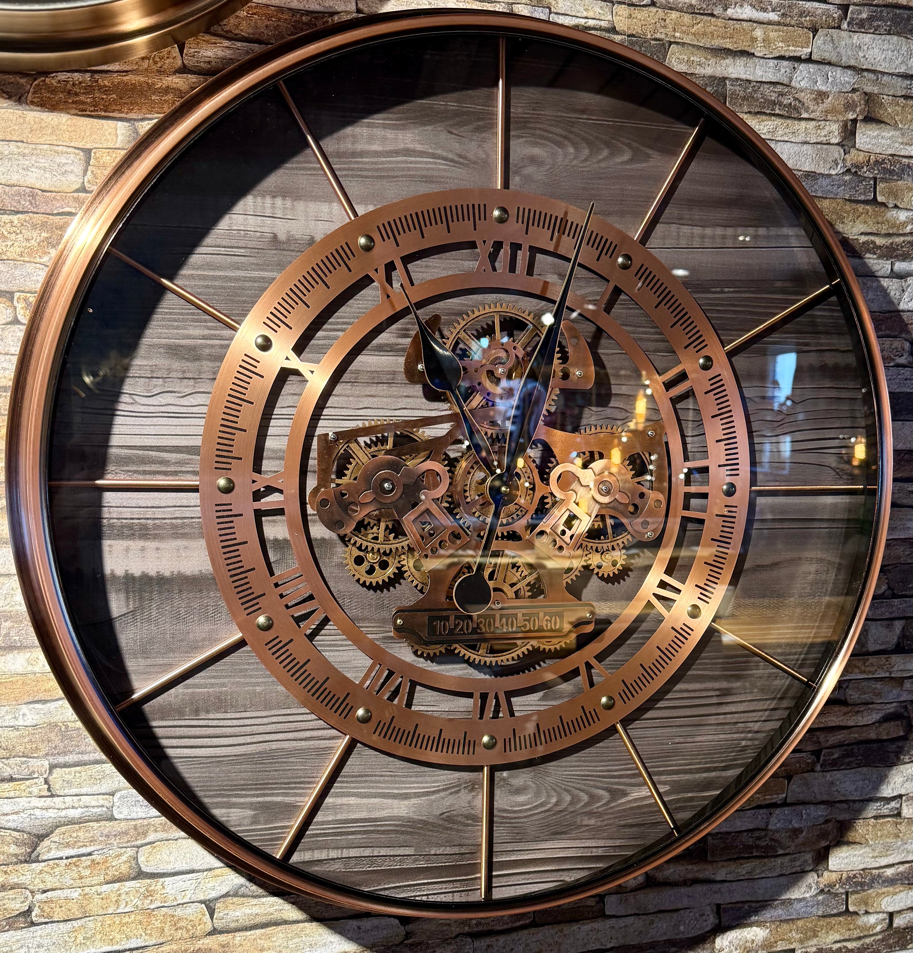 70 Cm Uhr Mit Zahnrad Landkarte Vintage Wanduhr 46 Cm Rund Schwarz