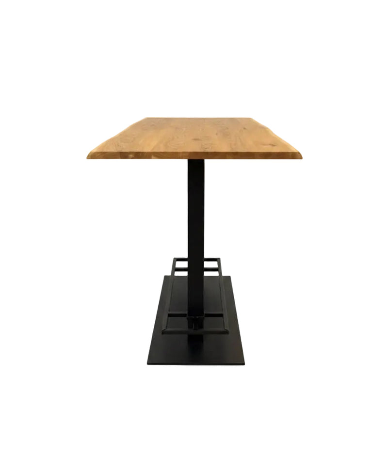 Bartisch Düsseldorf Pure Eiche massiv 160 bis 240 in 3 cm Dicke Holz geölt mit Metall Säule Gestell schwarz 5 Größen