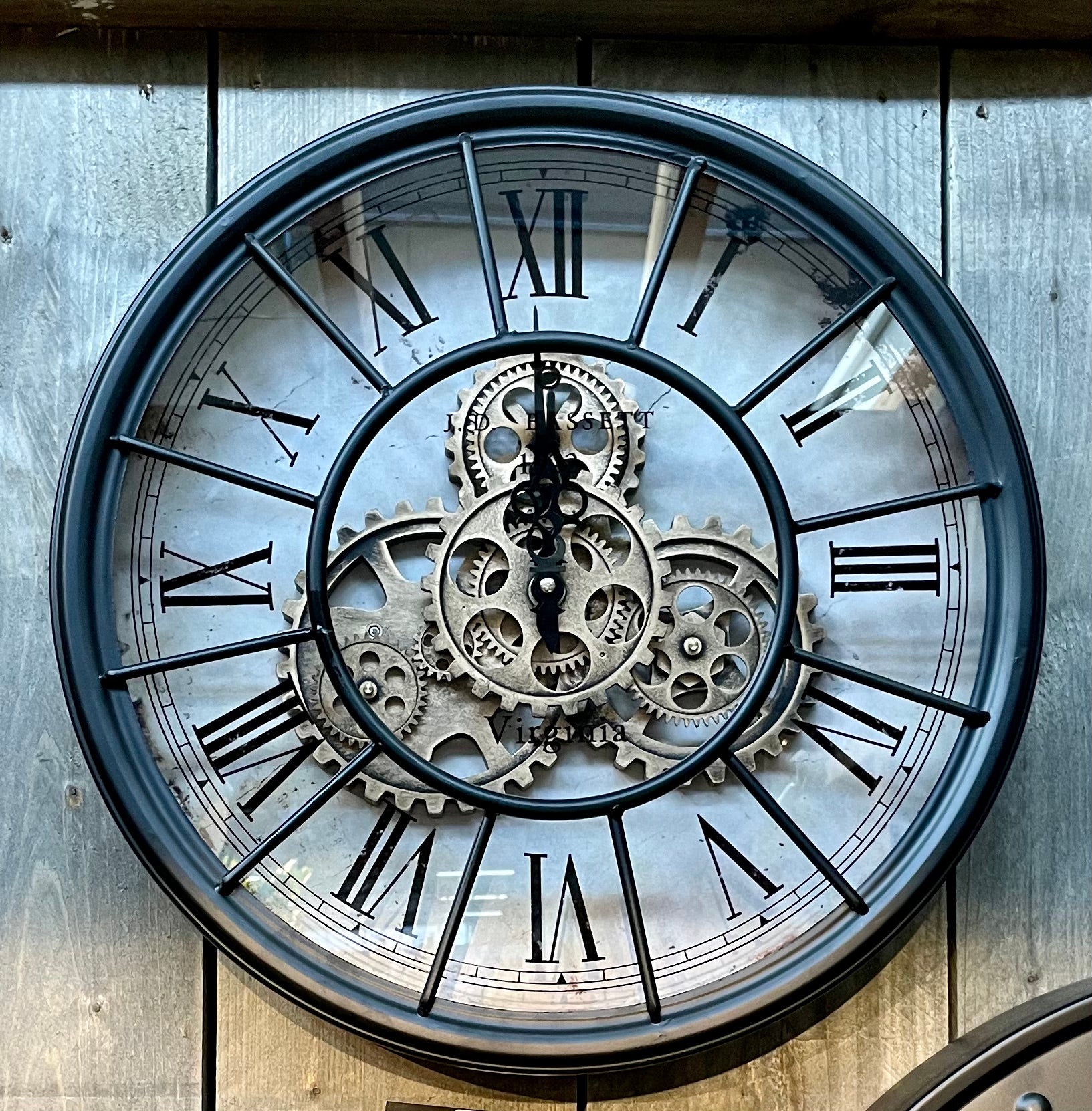 Kleine Wanduhr Industrie Stil Zahnrad Zählwerk 50 cm Schwarz.