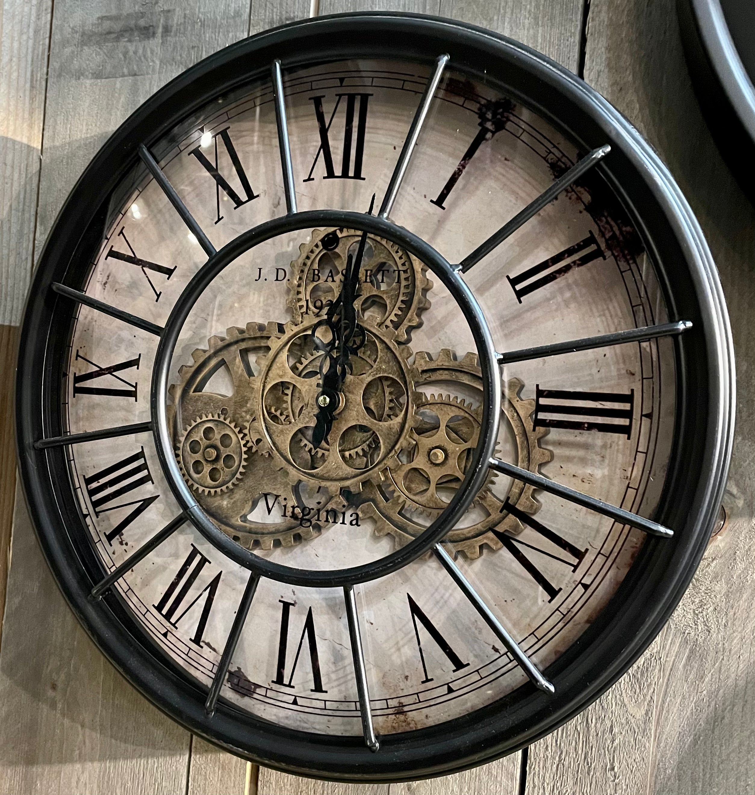 Kleine Wanduhr Industrie Stil Zahnrad Zählwerk 50 cm Schwarz.