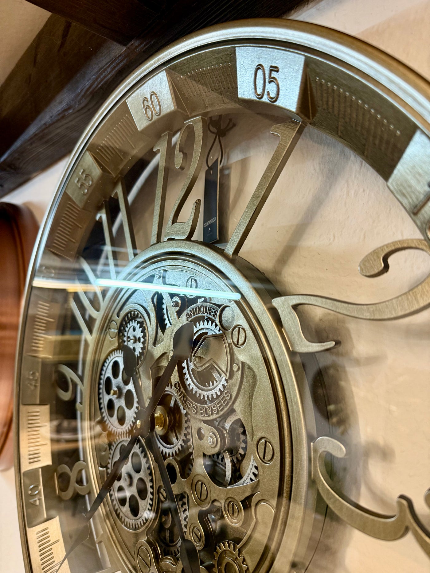 Wanduhr Brüssel 55 cm mit Animation antik-silber messing drehende Zahnräder Industrial Zahnräder