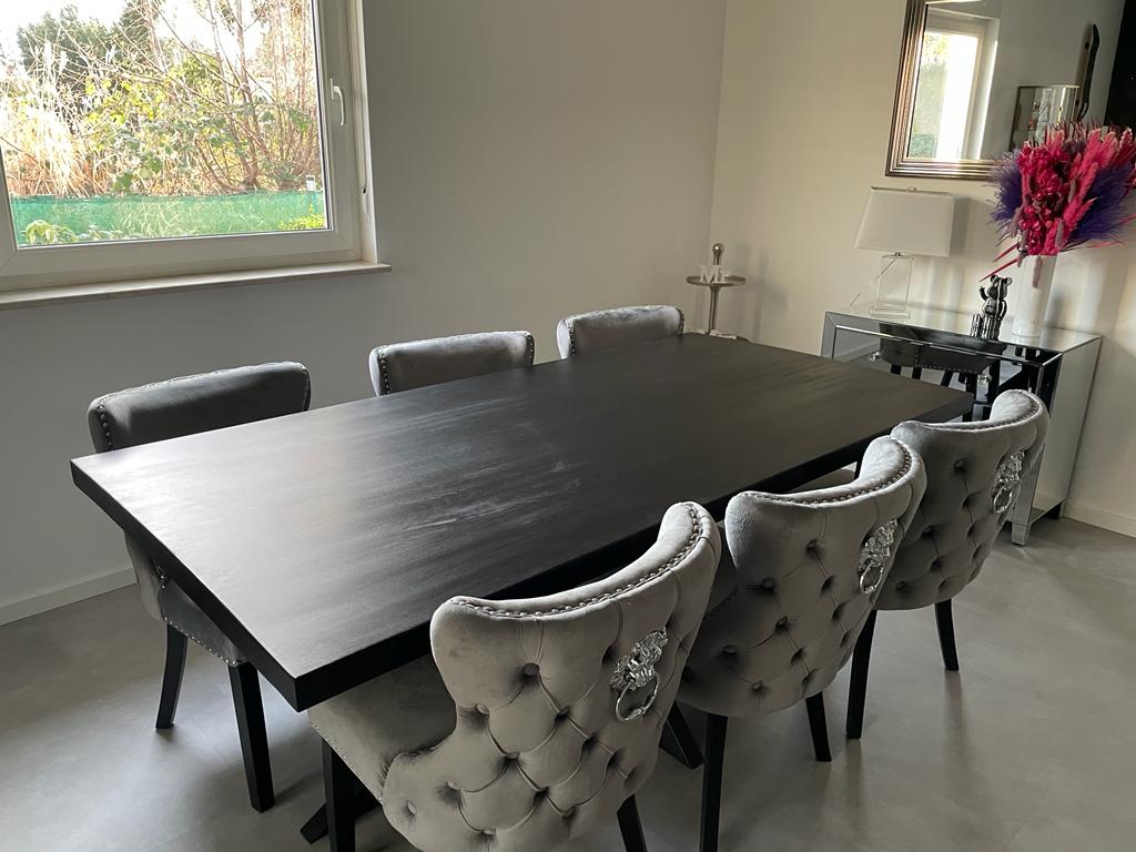 Table à manger Denber, manguier noir, 160 à 300 & 6 cm avec piètement araignée