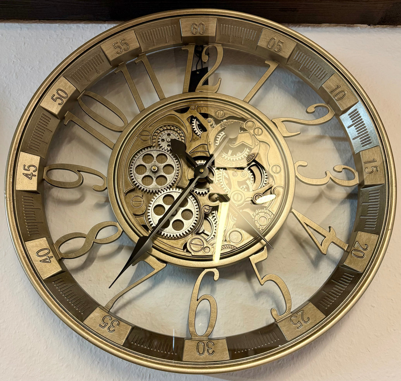 Wanduhr Brüssel 55 cm mit Animation antik-silber messing drehende Zahnräder Industrial Zahnräder