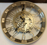 Wanduhr Brüssel 55 cm mit Animation antik-silber messing drehende Zahnräder Industrial Zahnräder