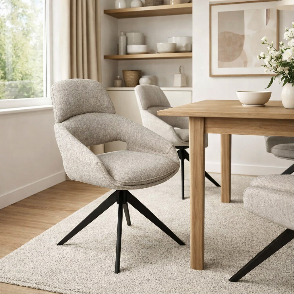 Drehbarer Esszimmer Stuhl Martin Mikrostoff in 4 Farben hellgrau beige taupe graugrün