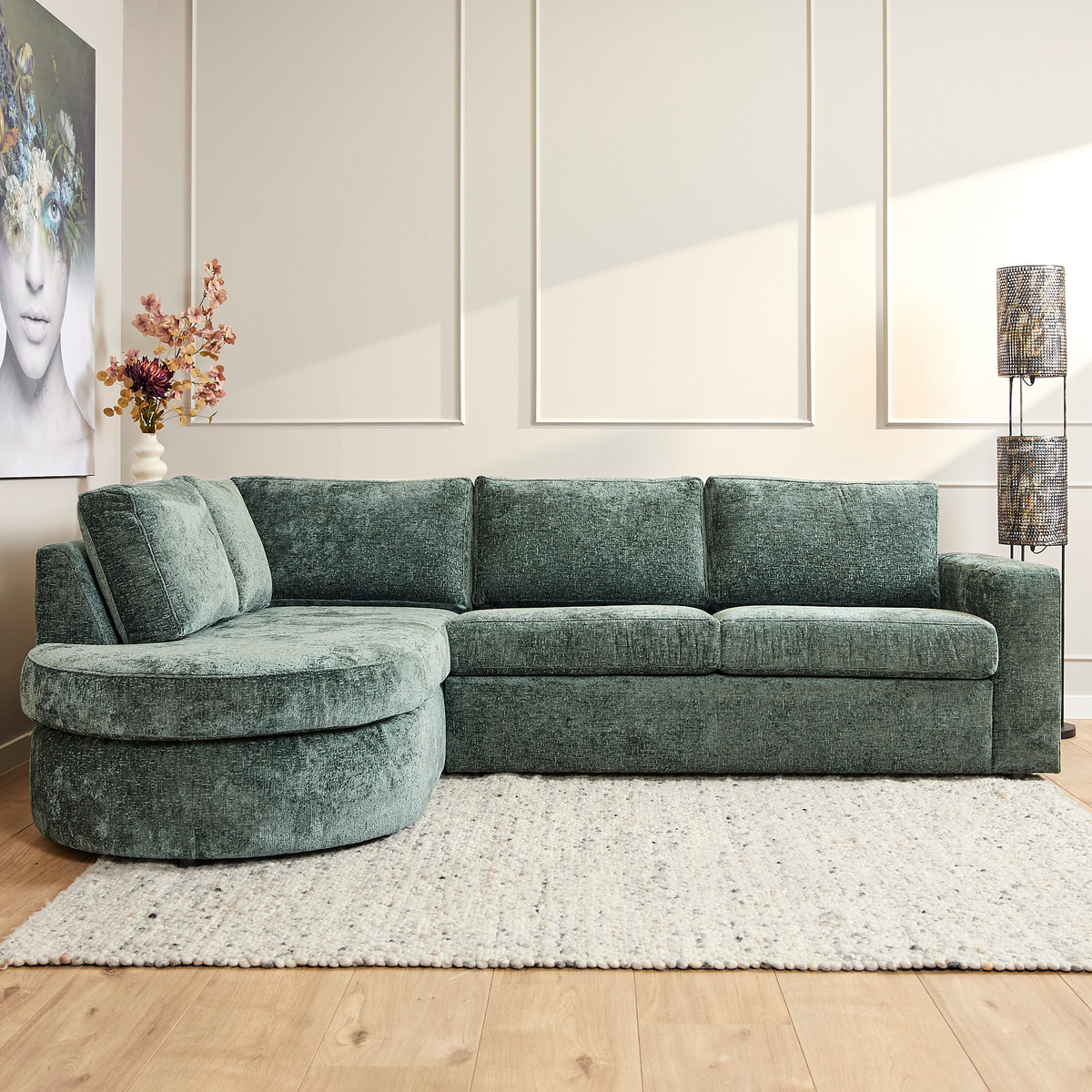 MySofa Alma Ecksofa Grün Divan links + 2,5 Sitzer