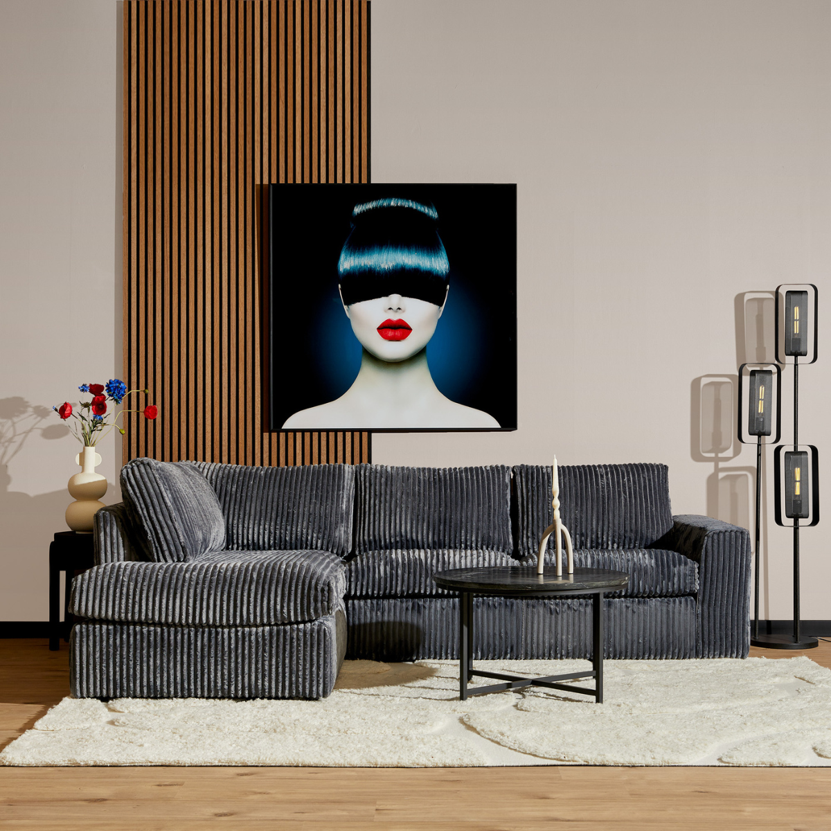 MySofa Teddy Ecksofa Anthrazit Divan links + 2,5 Sitzer
