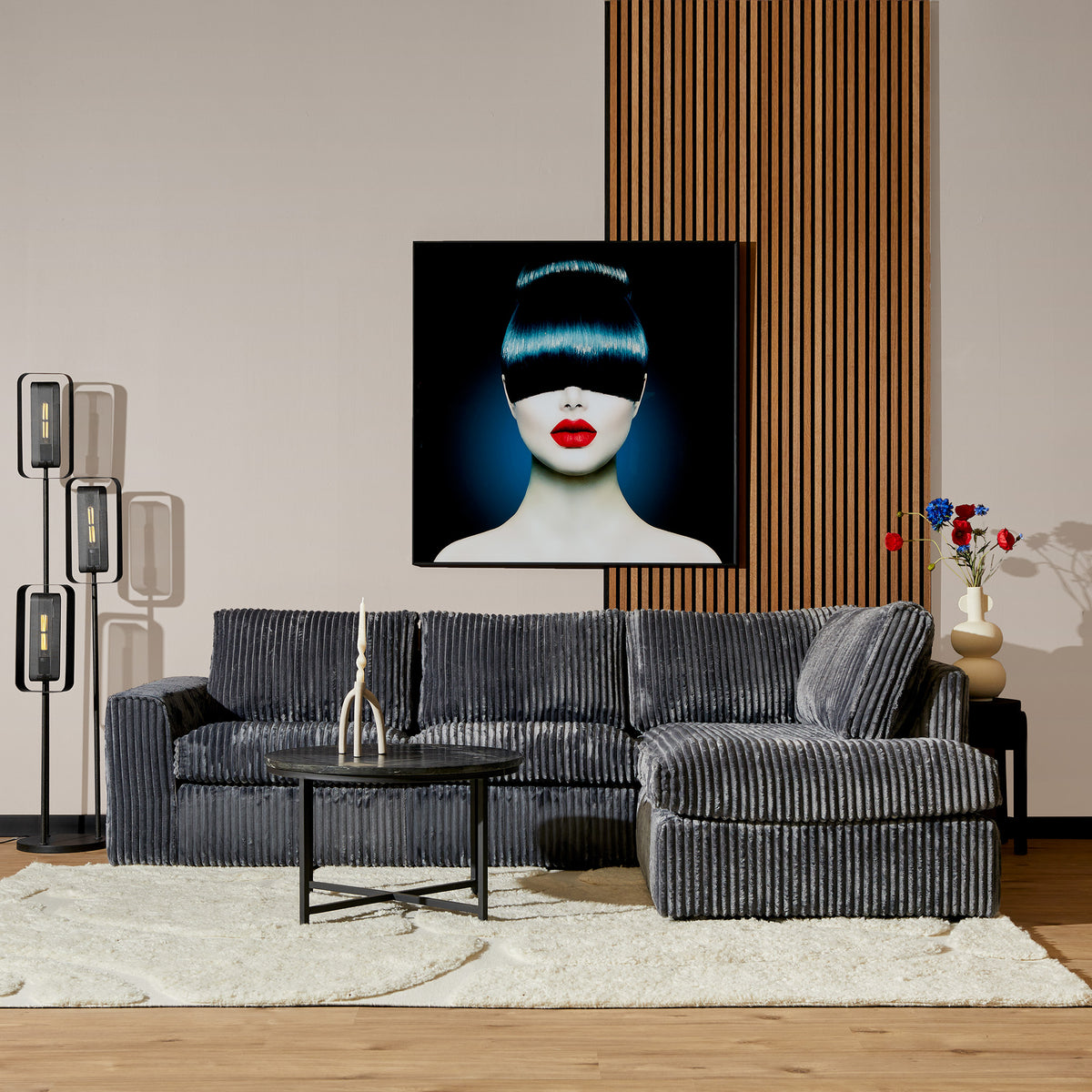 MySofa Teddy Ecksofa Anthrazit 2,5 Sitzer + Divan rechts