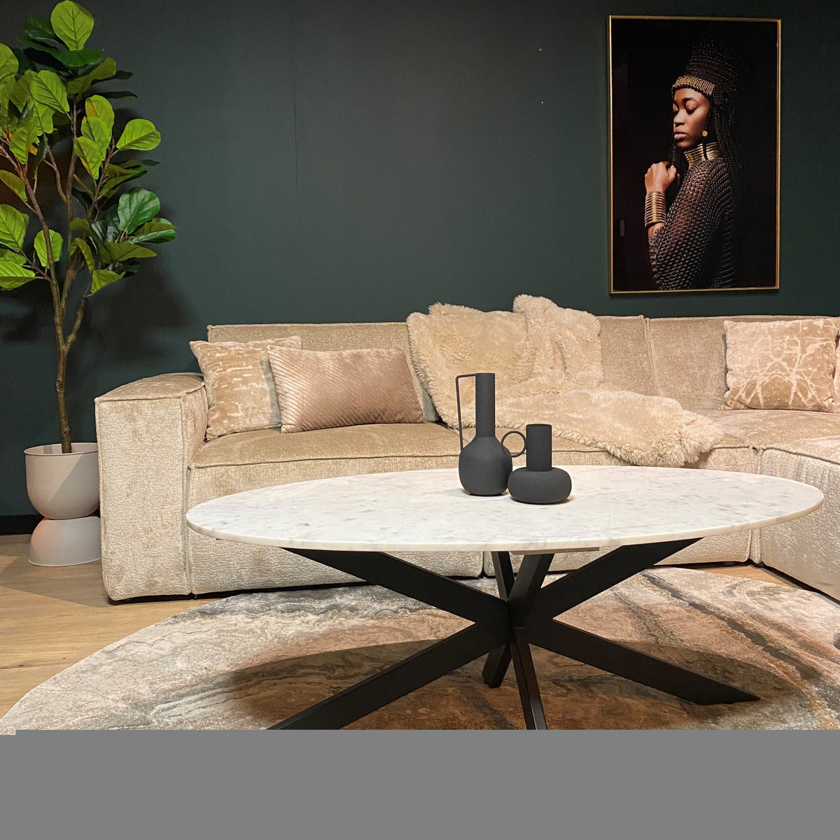 Couchtisch oval Faye Weiß Marmor 130 cm