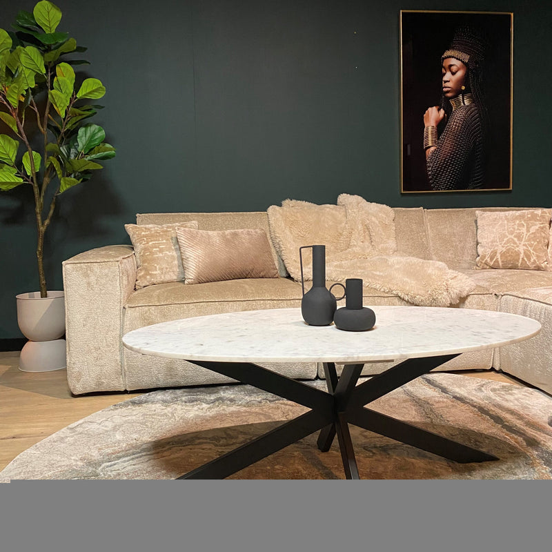 Couchtisch oval Faye Weiß Marmor 130 cm