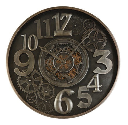 100 cm Bangkok XXL Wanduhr grau silber gold  mit Zahnrädern