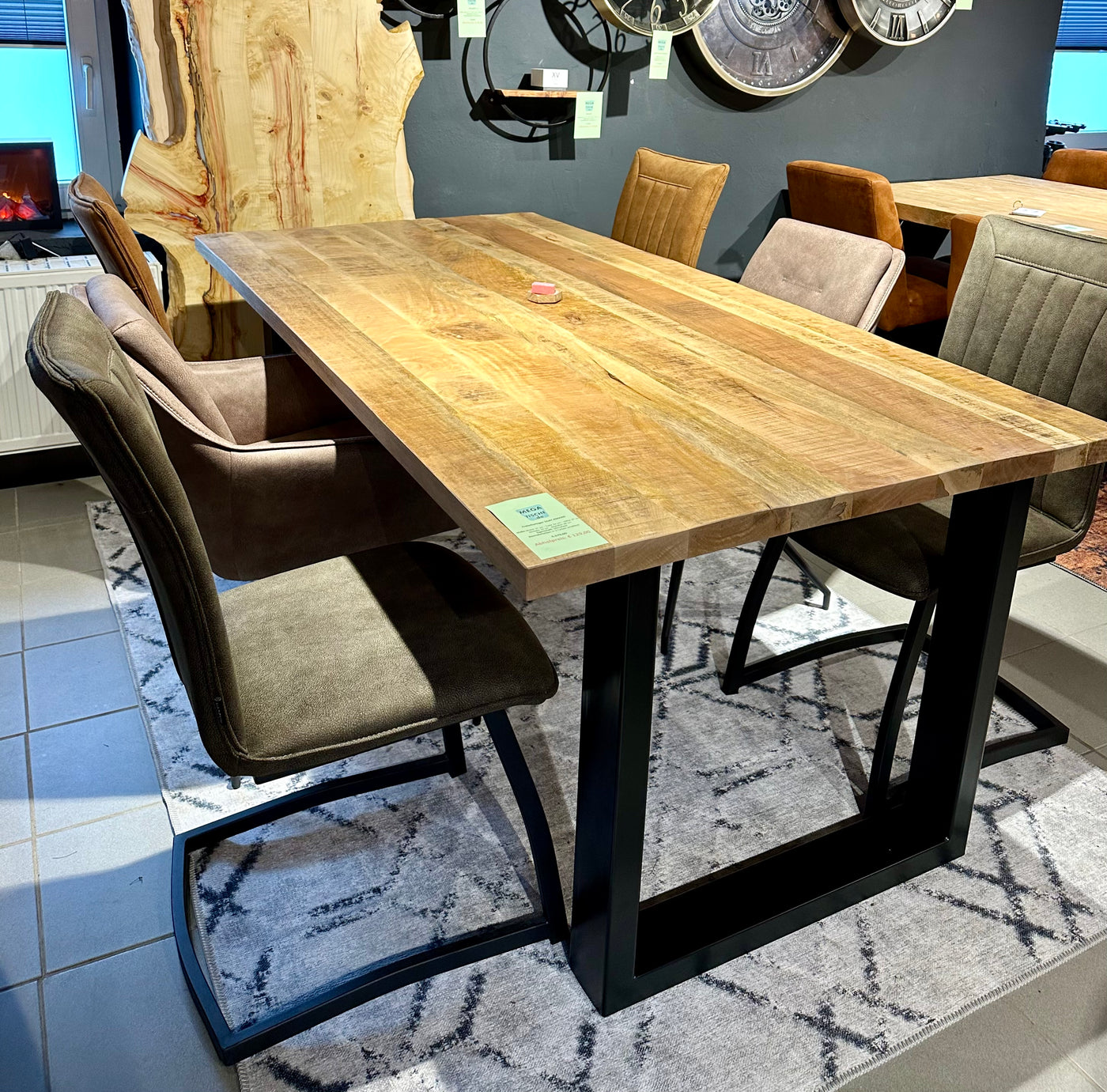 4 cm Esstisch Jakarta Mango 160 bis 240 Holz mit U Metall Gestell massiv 5 Größen