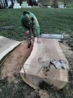 Lade das Bild in den Galerie-Viewer, 180 cm Edel Esche Baumstamm Tischplatte Holzplatte 5 cm massiv naturbelassene Baumkante
