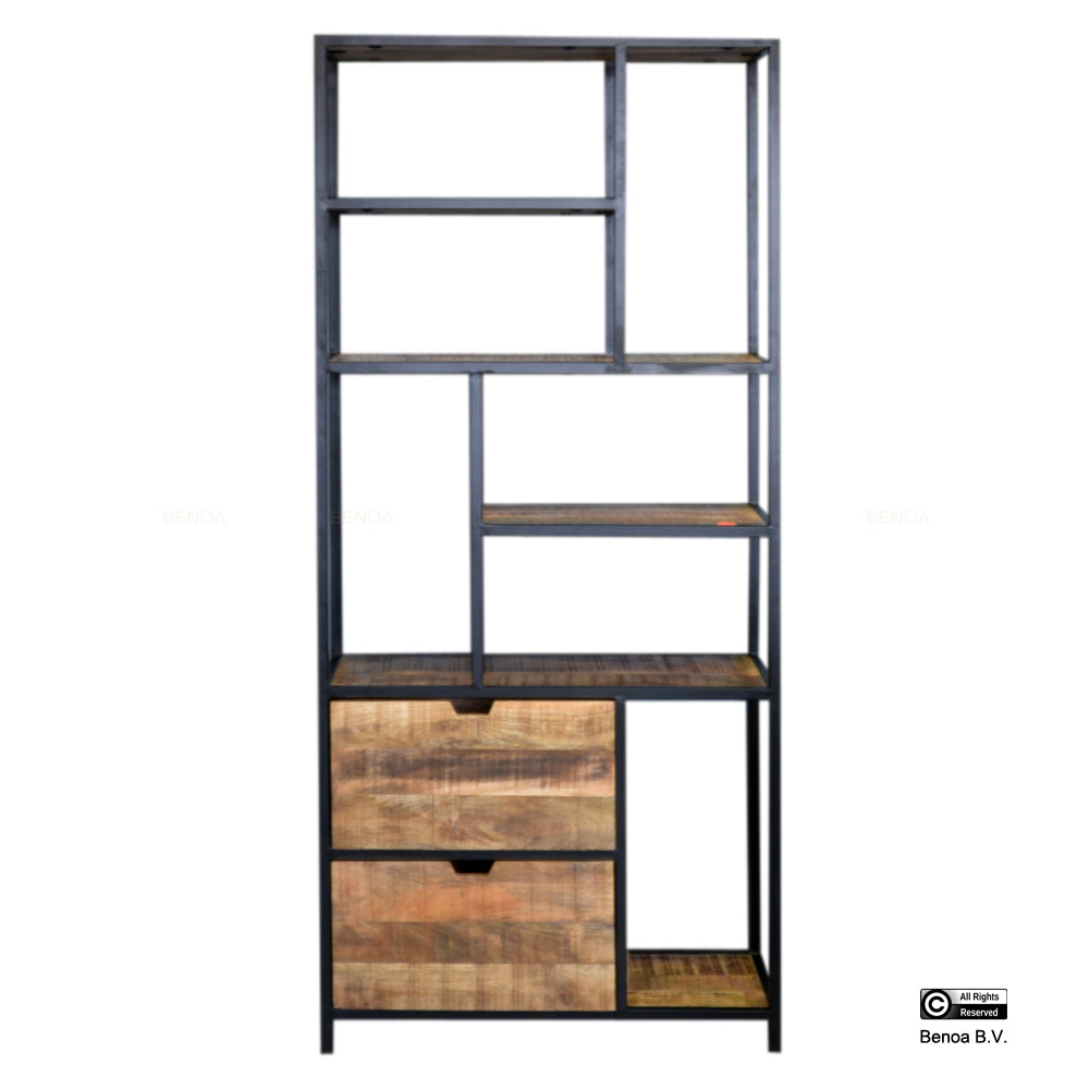 Bücherregal Mangoholz mit 2 Schubladen