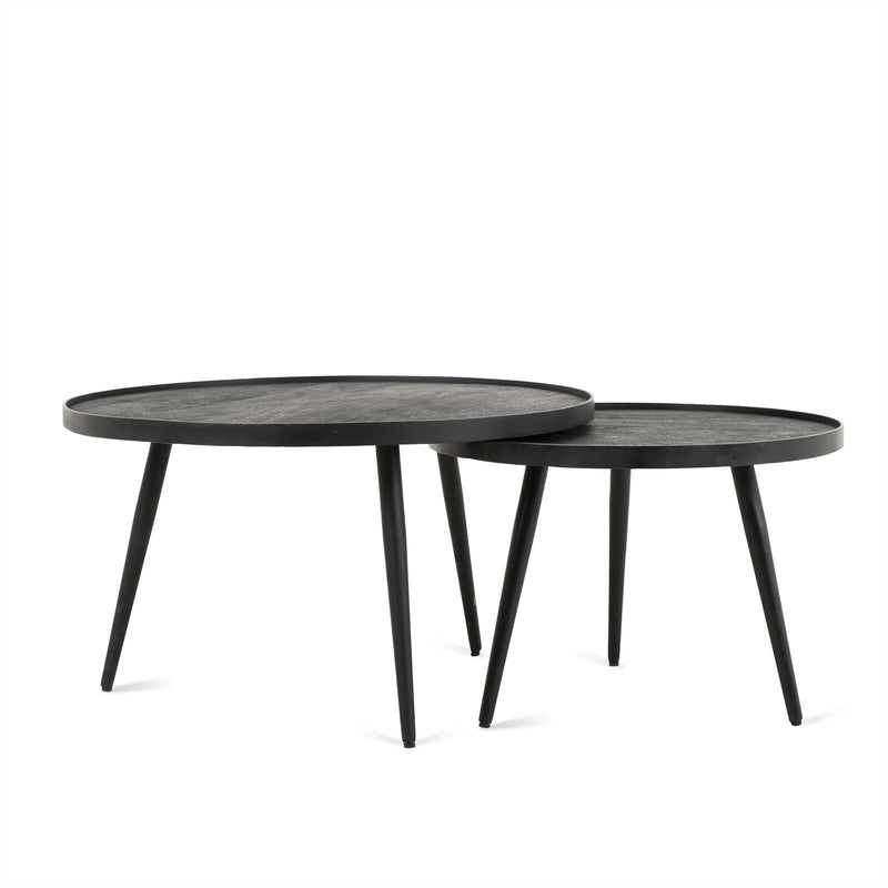 Runder Couchtisch-Set Schwarz, 2er-Set