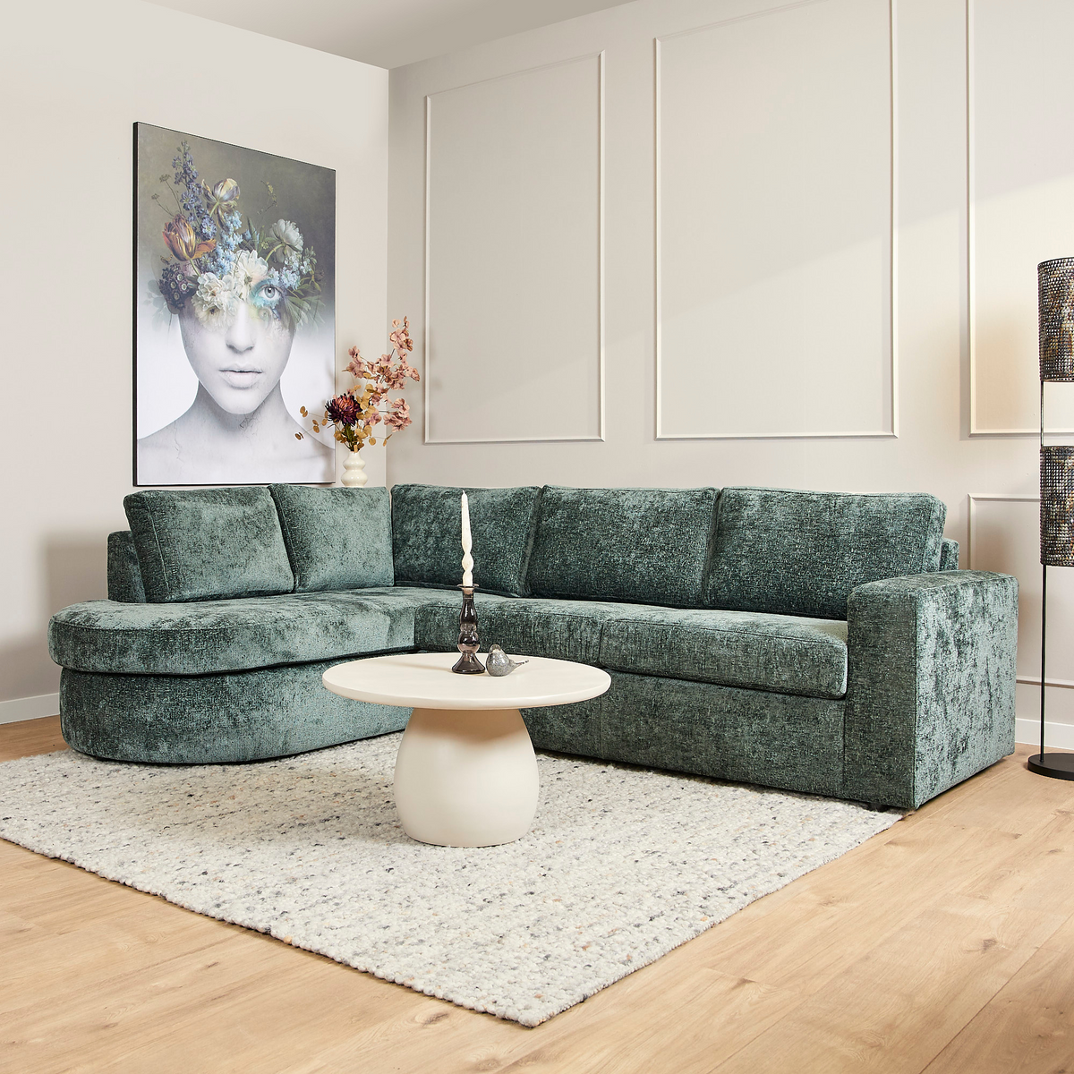 MySofa Alma Ecksofa Grün Divan links + 2,5 Sitzer