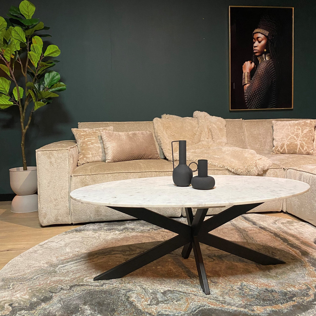 Couchtisch oval Faye Weiß Marmor 130 cm