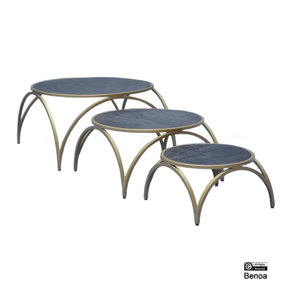 Messing-Couchtisch-Set, 3 runde Tische
