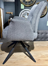 Drehbarer Esszimmer Stuhl Lars mit Armlehnen Aragon Stoff in 6 Farben Rose Champagne Gelb Braun Grau Blau