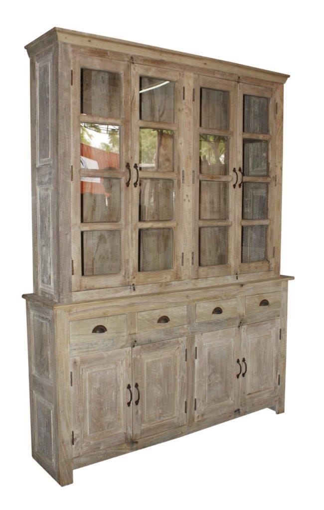 India Schrank Antik mit Glastüren, Naturtöne, 296768