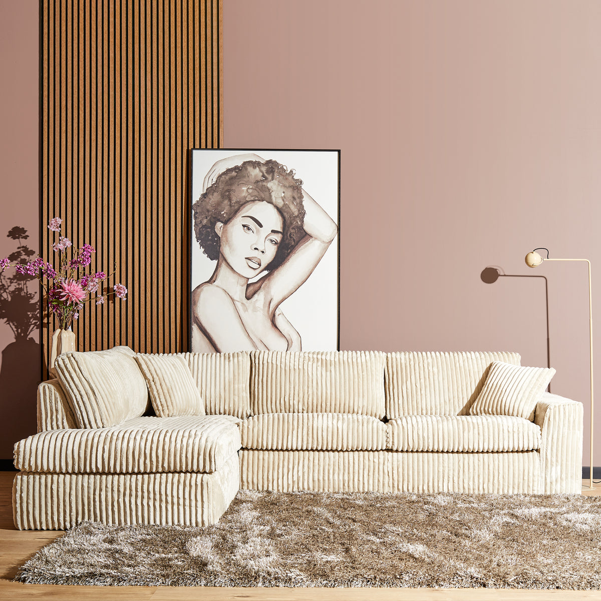 MySofa Teddy Ecksofa Beige Divan links + 2,5 Sitzer
