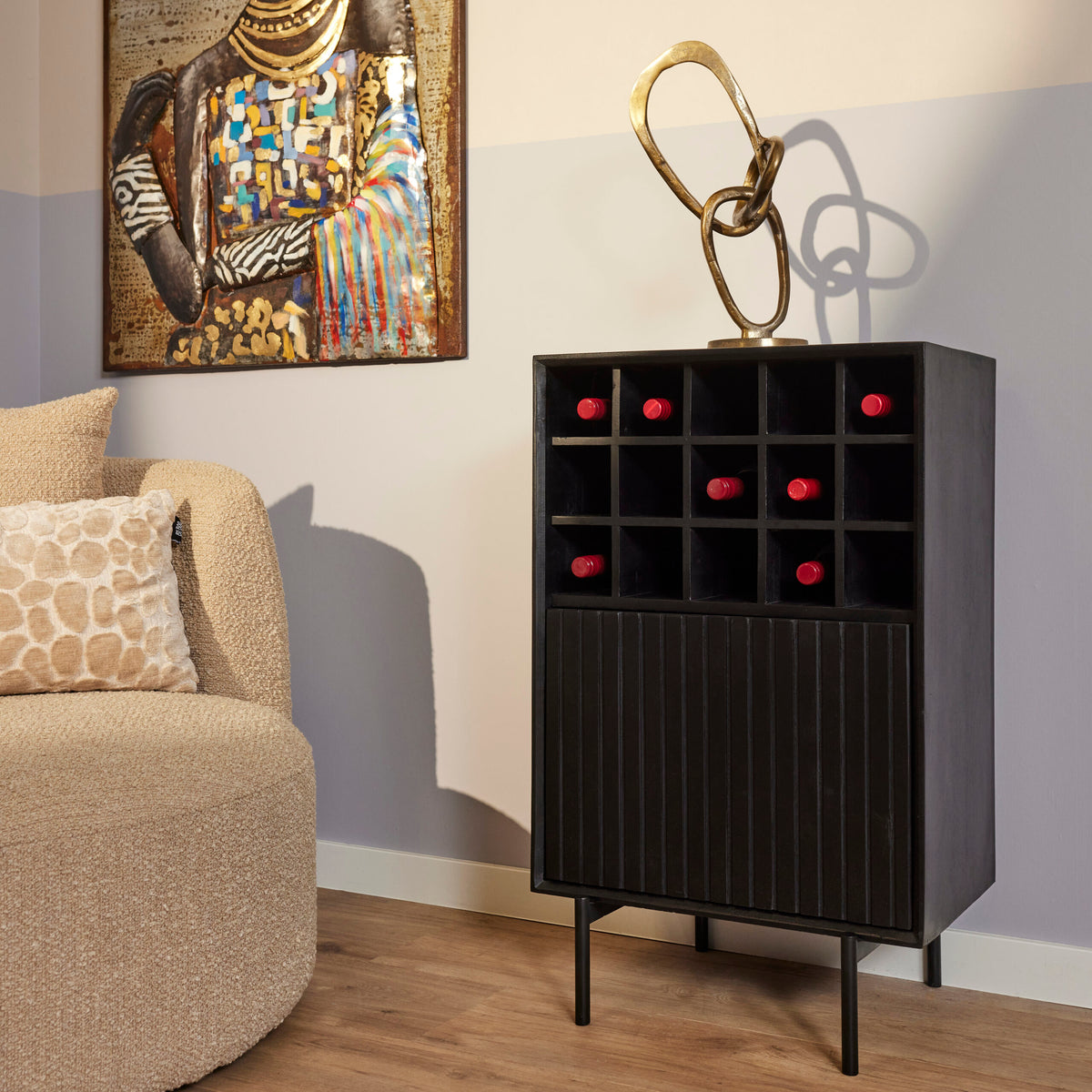 Weinschrank Madison Schwarz Mangoholz 55 cm
