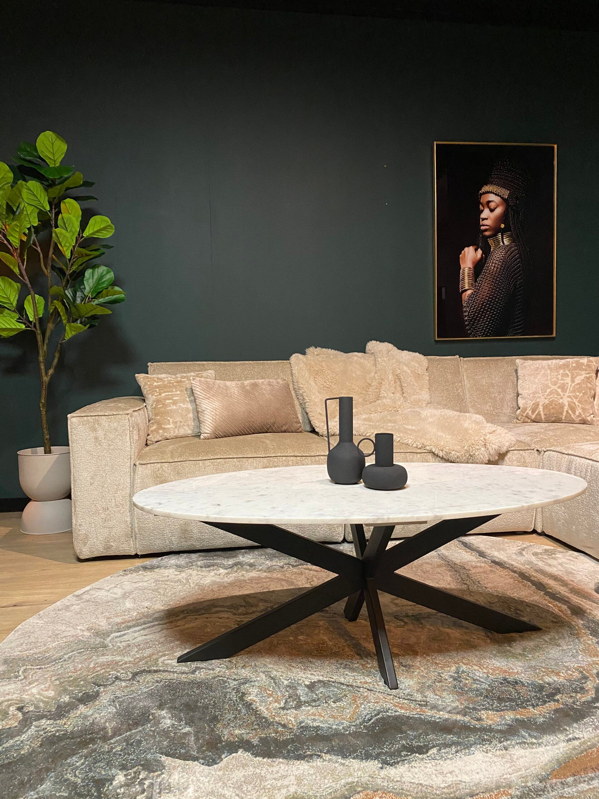 Couchtisch oval Faye Weiß Marmor 130 cm
