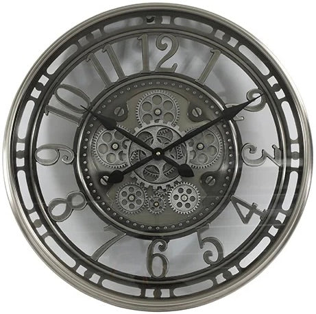 Horloge murale à engrenages Berlin mécanisme mobile animation argent gris 55 cm utilisable en extérieur