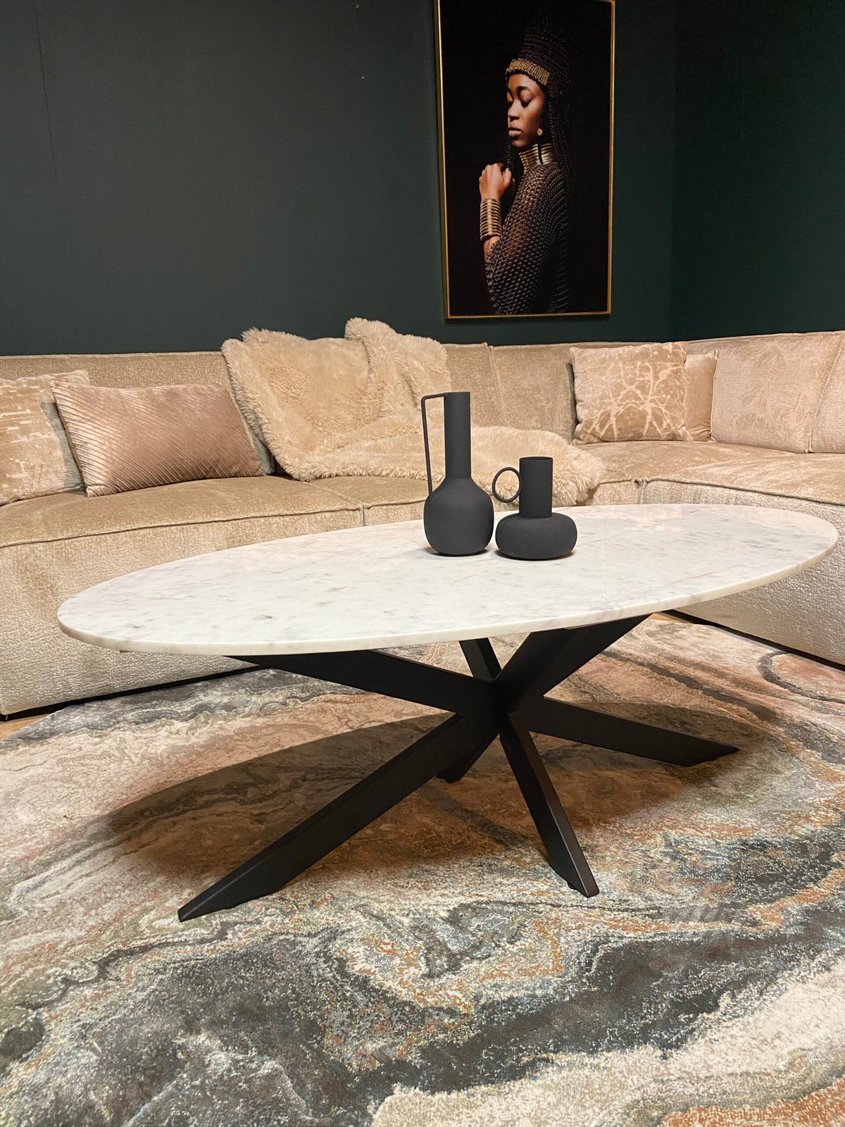 Couchtisch oval Faye Weiß Marmor 130 cm