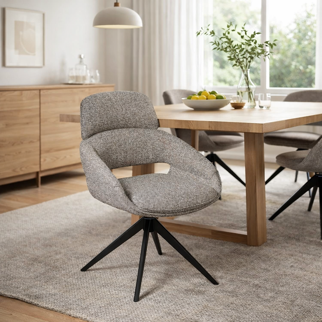 Drehbarer Esszimmer Stuhl Martin Mikrostoff in 4 Farben hellgrau beige taupe graugrün