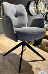 Drehbarer Esszimmer Stuhl Lars mit Armlehnen Aragon Stoff in 6 Farben Rose Champagne Gelb Braun Grau Blau