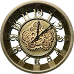 Lade das Bild in den Galerie-Viewer, Messing Metall Wanduhr 46 cm mit sich drehenden Zahnrädern und einer Glasscheibe
