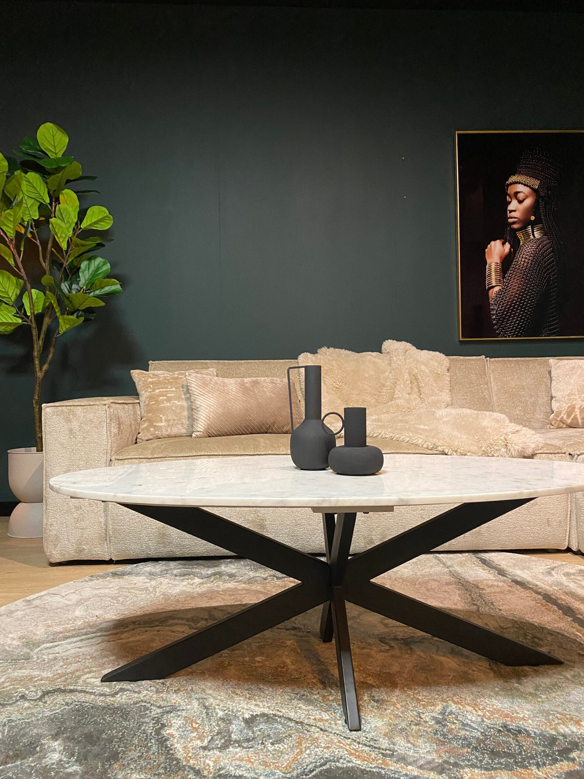 Couchtisch oval Faye Weiß Marmor 130 cm