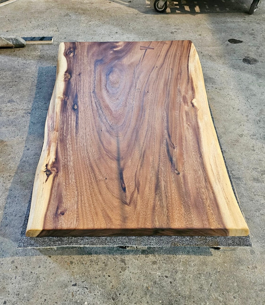 Plateau de table en bois de Suar massif Mammut 120 de long et 8 cm, huilé