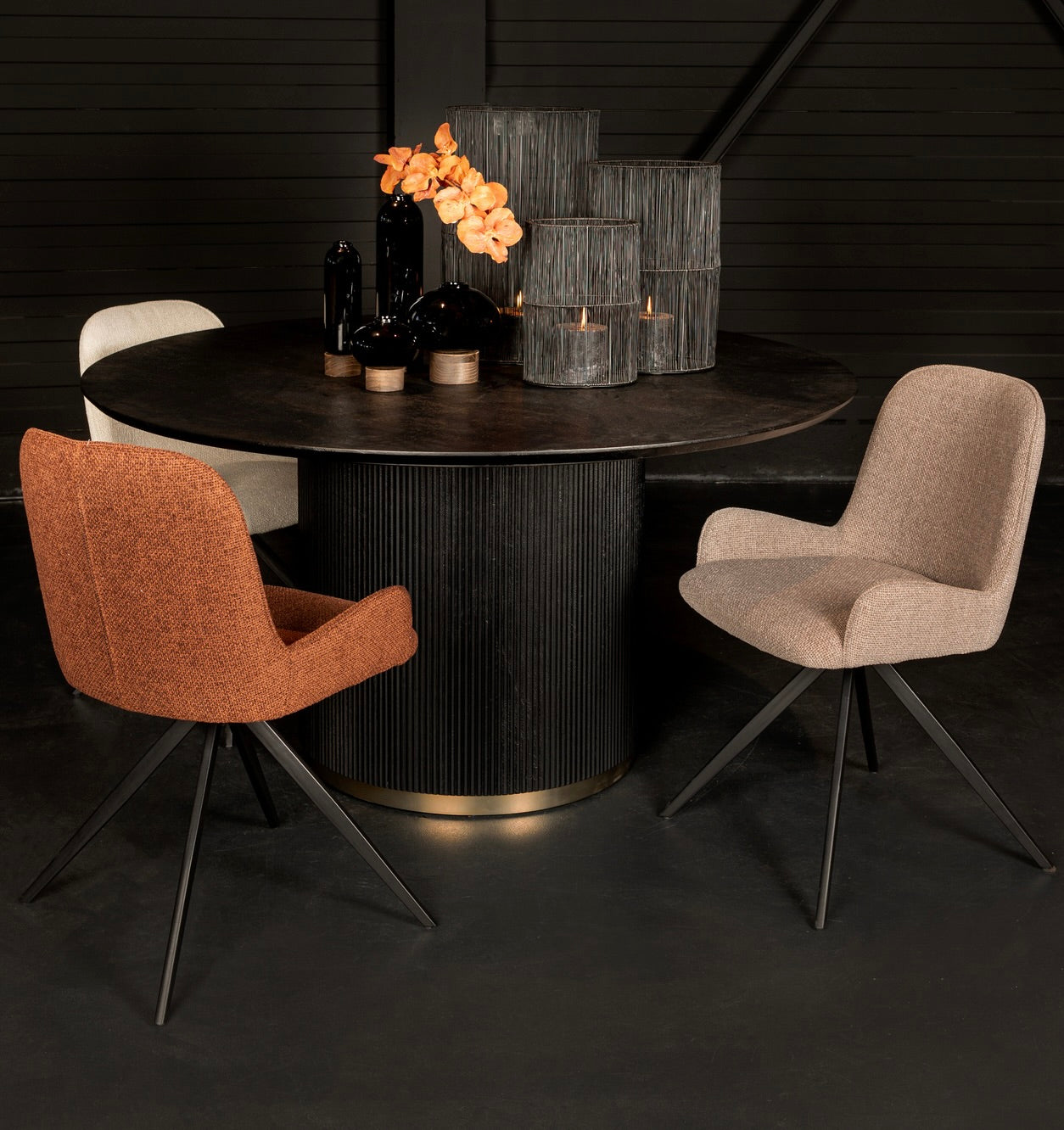 360 Grad Esszimmer Stuhl Leander Teddy Stoff in 3 Farben Cream Beige Rust drehbar