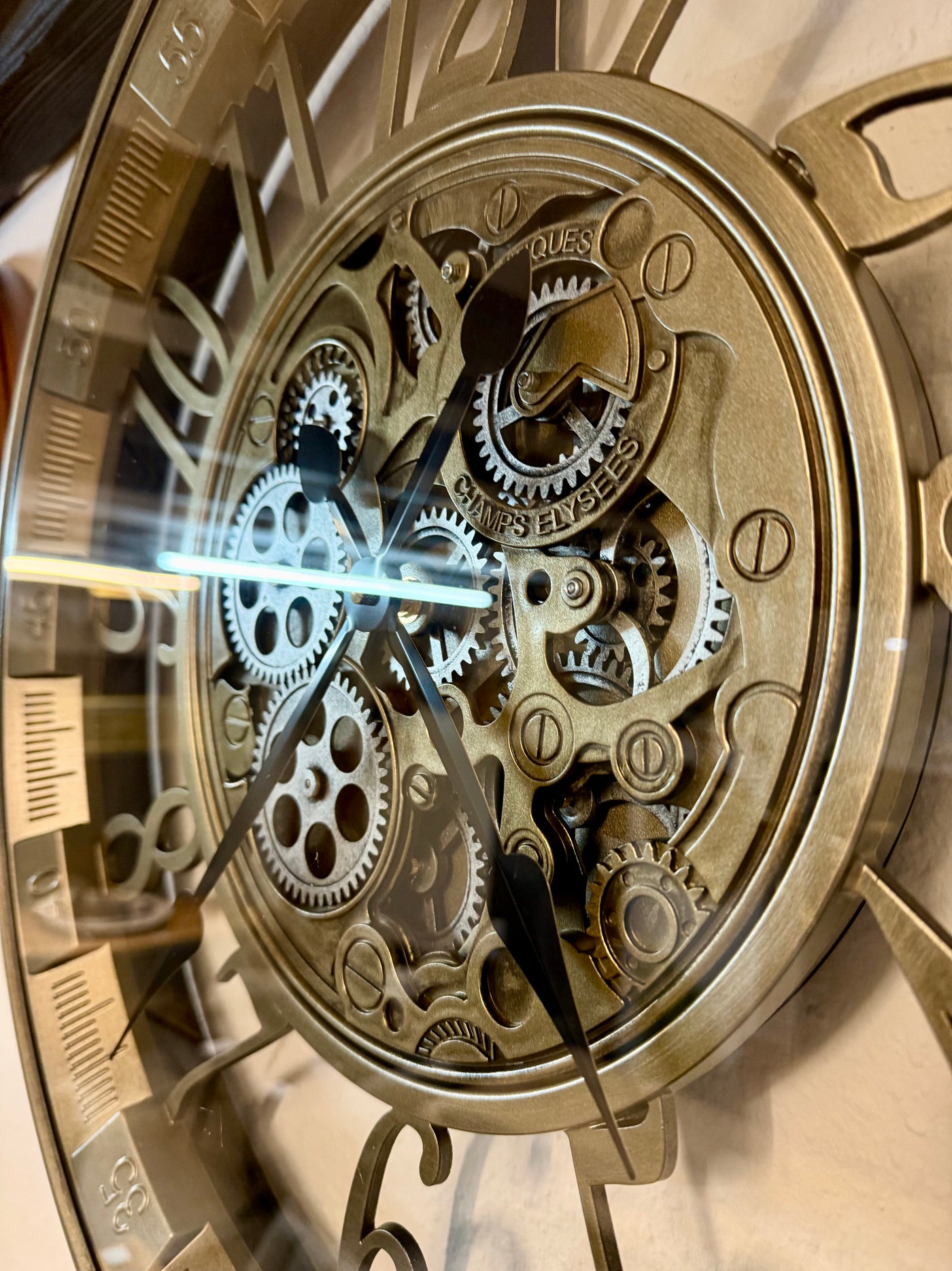 Wanduhr Brüssel 55 cm mit Animation antik-silber messing drehende Zahnräder Industrial Zahnräder