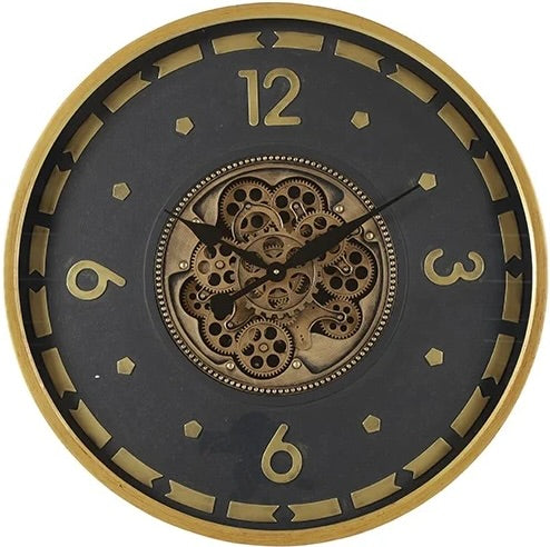 70 cm Wien XL Vintage Wanduhr mit Zahnrädern gold anthrazit