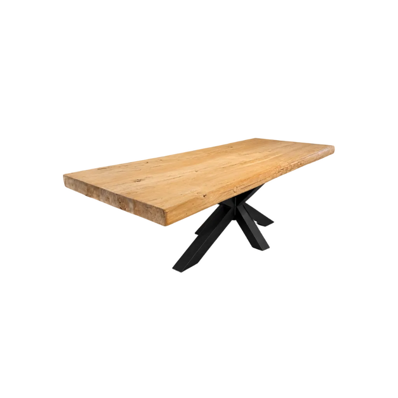 Table à manger de 8 cm Mönchengladbach en orme recyclé en 4 tailles avec piètement araignée
