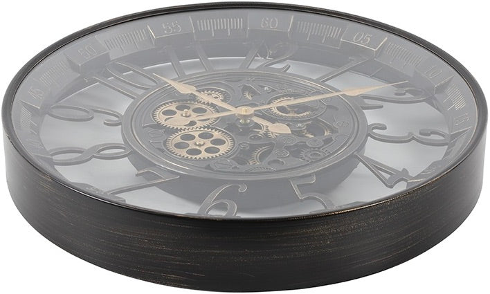 Wanduhr Frankfurt 55 cm mit Animation antik schwarz Zahnrad Industrial Zahnräder