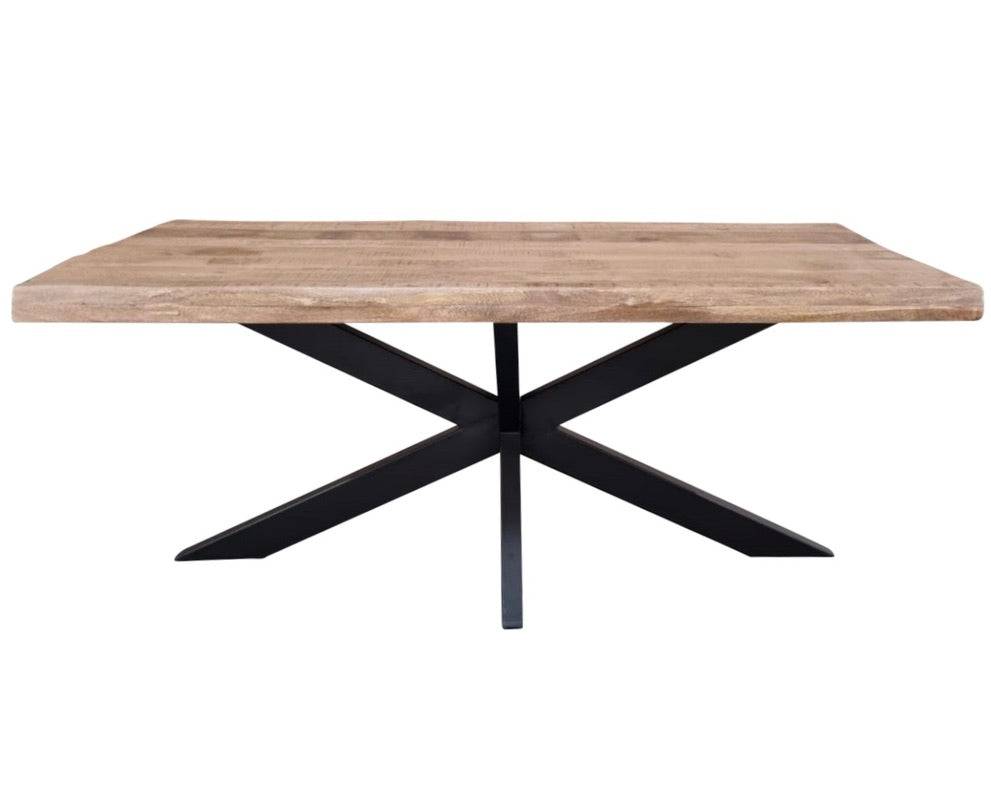 Baumkante Esstisch Bosto Mangoholz 160 bis 300 cm in 6 cm mit Spider Gestell 4