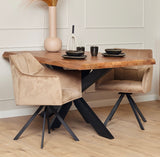 Baumkante Esstisch Bosto Mangoholz dunkel 160 bis 300 cm in 6 cm mit Spider Gestell