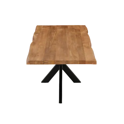 Baumkante Esstisch Bosto Mangoholz dunkel 160 bis 300 cm in 6 cm mit Spider Gestell