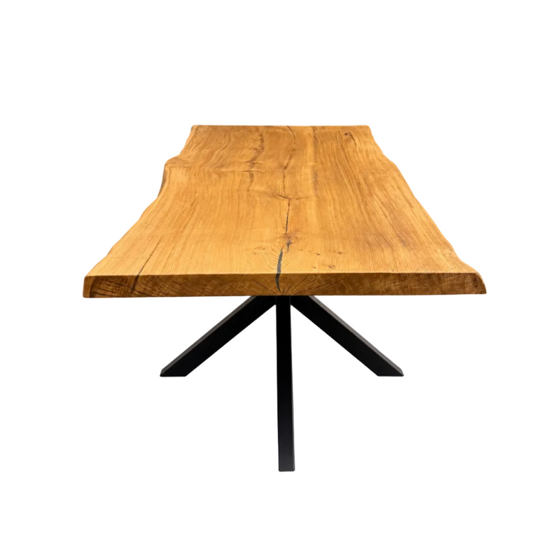 Table de salle à manger River en résine époxy, plateau chêne massif 300 x 4 cm avec pieds en U