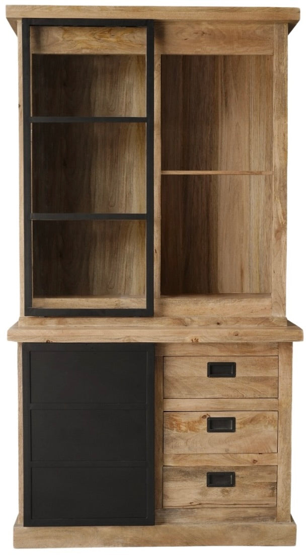 Vitrine Bombay Mangoholz natur massiv Industrial Style 120 cm
