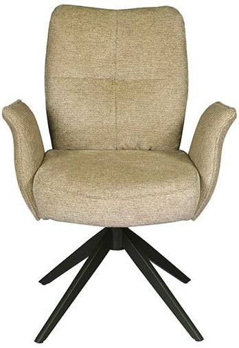 Drehbarer Esszimmer Stuhl Lars mit Armlehnen Aragon Stoff in 6 Farben Rose Champagne Gelb Braun Grau Blau