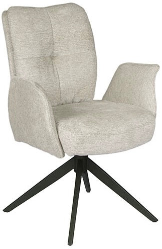 Drehbarer Esszimmer Stuhl Lars mit Armlehnen Aragon Stoff in 6 Farben Rose Champagne Gelb Braun Grau Blau