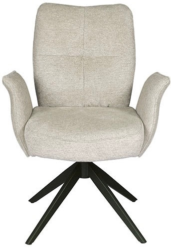Drehbarer Esszimmer Stuhl Lars mit Armlehnen Aragon Stoff in 6 Farben Rose Champagne Gelb Braun Grau Blau