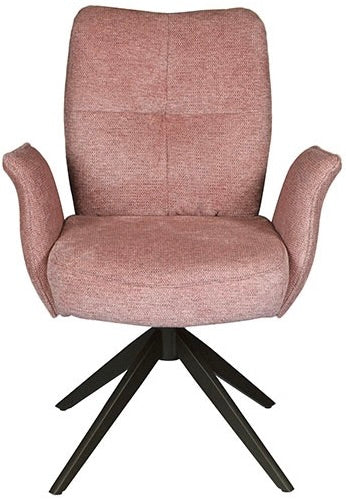 Drehbarer Esszimmer Stuhl Lars mit Armlehnen Aragon Stoff in 6 Farben Rose Champagne Gelb Braun Grau Blau
