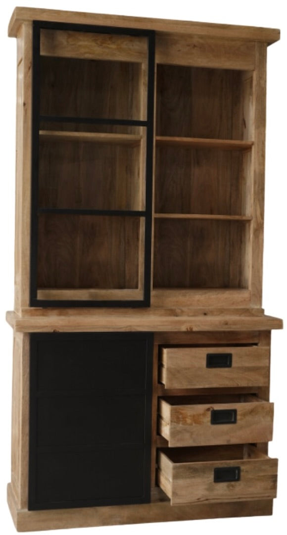 Vitrine Bombay Mangoholz natur massiv Industrial Style 120 cm