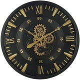45 cm London Wanduhr schwarz gold  mit Zahnrädern